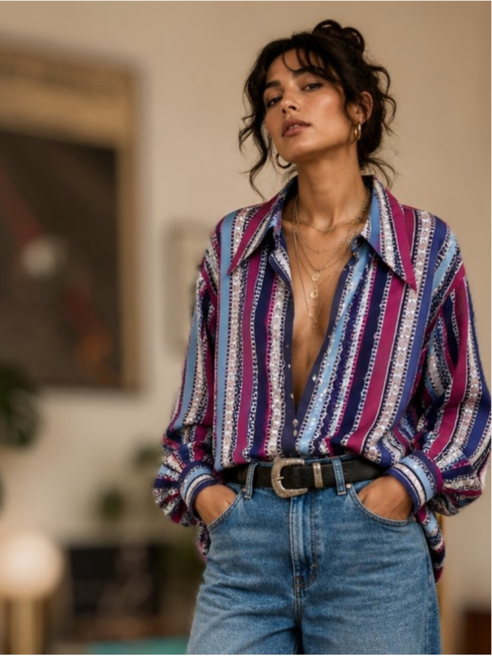 Vintage 1970s Expressions by Campus top. Dagger collars.